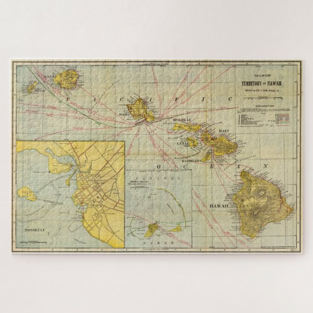 Puzzle Carte vintage d'Hawaï (1901) (Horizontal)
