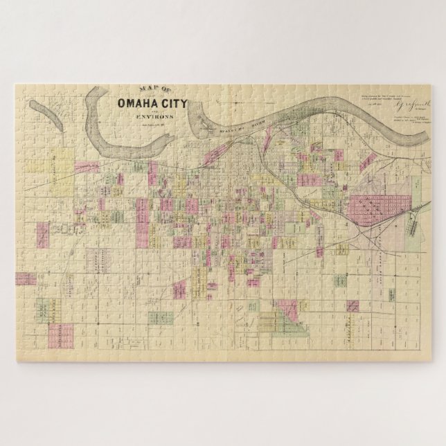 Puzzle Carte vintage d'Omaha Nebraska (1885) (Horizontal)
