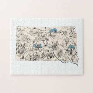 Puzzle Carte Vintage du Dakota du Sud