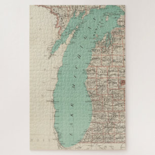 Puzzle Carte vintage du lac Michigan (1888)