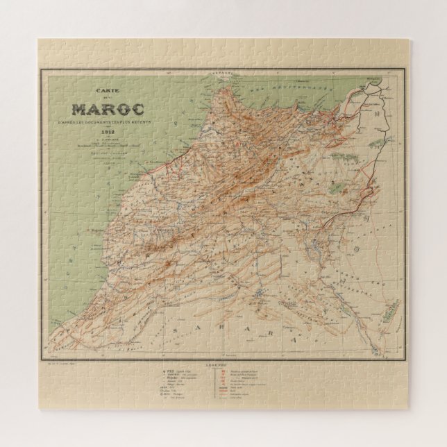 Puzzle Carte vintage du Maroc (1912) (Horizontal)