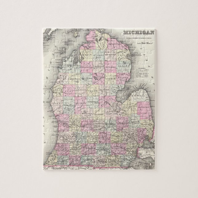 Puzzle Carte vintage du Michigan (1855) (Vertical)