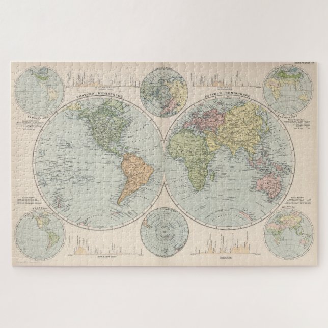 Puzzle Carte vintage du monde (1892) (Horizontal)