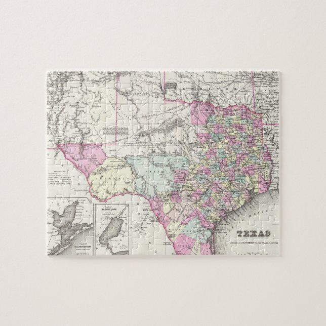 Puzzle Carte vintage du Texas (1855) (Horizontal)