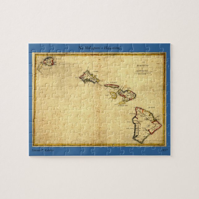 Puzzle Carte Vintage Hawaï 1837 - Îles Hawaï (Horizontal)