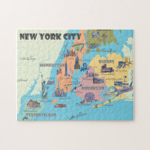 Puzzle Carte Vintage illustrée de New York