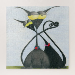 Puzzle Cartoon de chats gris et noir