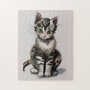 Puzzle Cartoon kitten rayé kitty voices gris