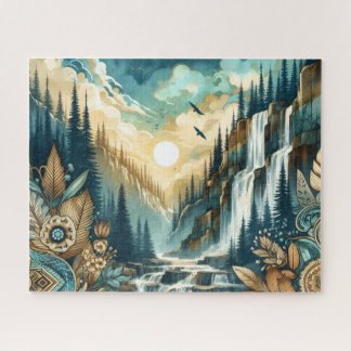 Puzzle Cascade de Forest Mountain Boho Motif naturel
