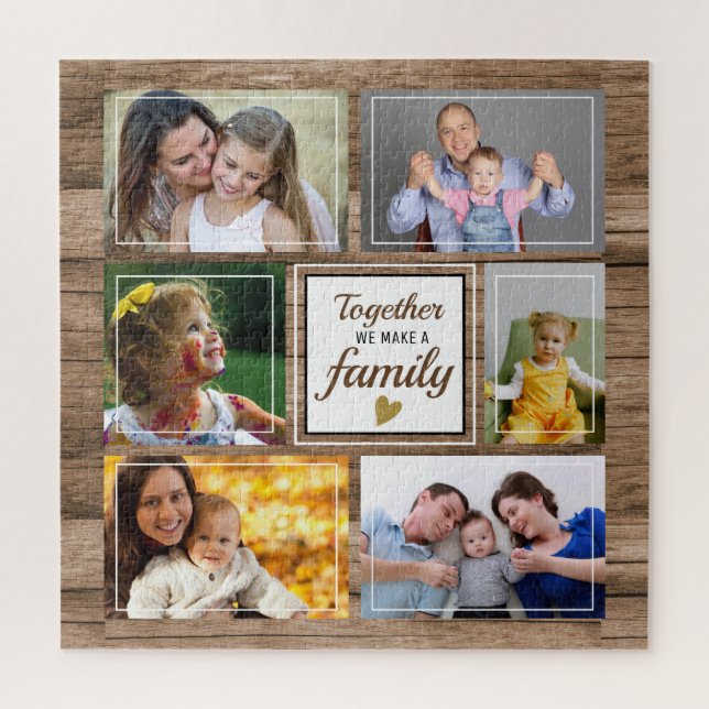 Puzzle Casquette 6 photo Collage Famille Citation Bois ru (Vertical)