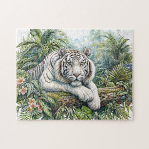 Puzzle Casse-tête aquarelle Jungle au Tigre Blanc