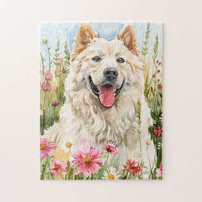 Puzzle – Casse-tête aquarelle Samoyède pour les am (Vertical)