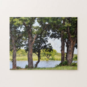 Puzzle Casse-tête artistique d'arbres au bord d'un lac pa