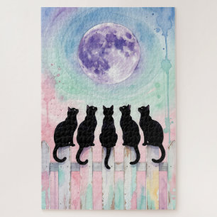 Puzzle Casse-tête Chats au Clair de Lune – Aquarelle Cinq