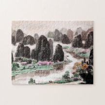 Casse-tête chinoise d'aquarelle de paysage