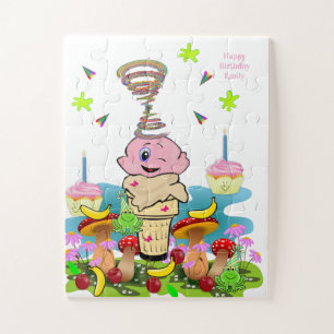 Puzzle Casse-tête Cupcake Rose Joyeux Anniversaire 