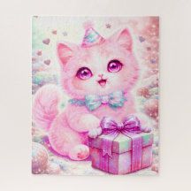 Casse-tête de cadeau de chaton rose mignon