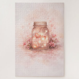 Puzzle Casse-tête de coeurs dans un pot Mason romantique