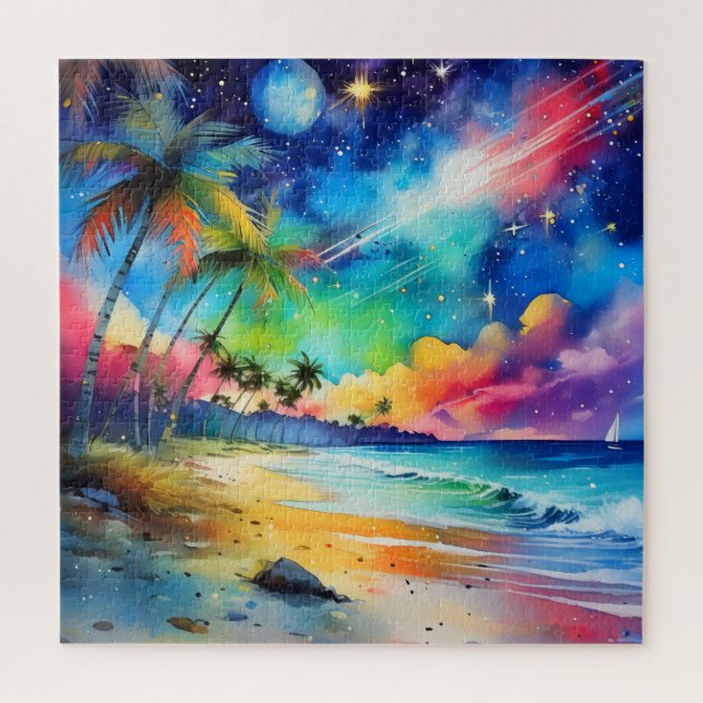 Puzzle casse-tête de la scène de l'aquarelle tropicale (Vertical)