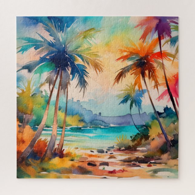 Puzzle casse-tête de la scène de l'aquarelle tropicale (Vertical)