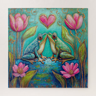 Puzzle Casse-tête Floral Fantaisiste Grenouilles - Amour 