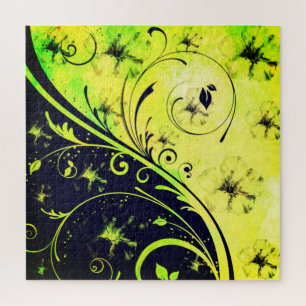Puzzle Casse-tête Jour et Nuit - Fleurs Vert Jaune