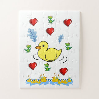 Puzzle Casse-têtes Canards Jaunes Cœurs Rouges