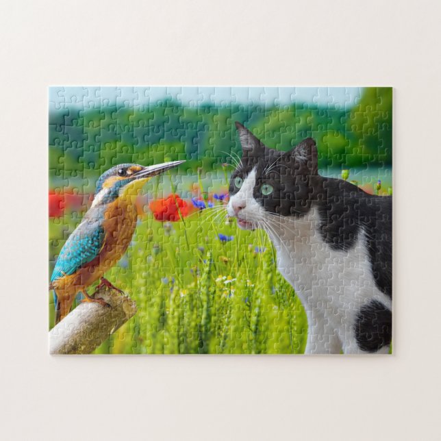 Puzzle-Cat & Bird Jigsaw Puzzle (Horizontal)