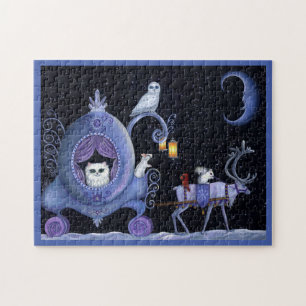 Puzzle Cat Blue Carriage Hivernal Chouette des neiges Whi