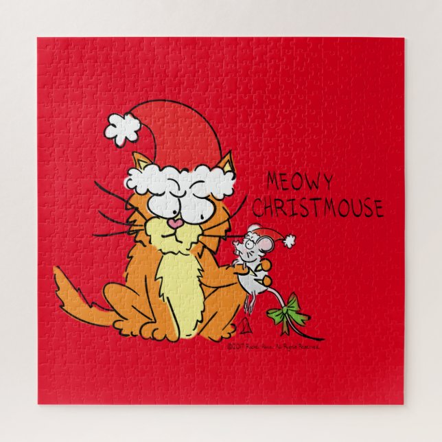 Puzzle Cat Christmas Drôle Cartoon Mouse mignonne (Vertical)