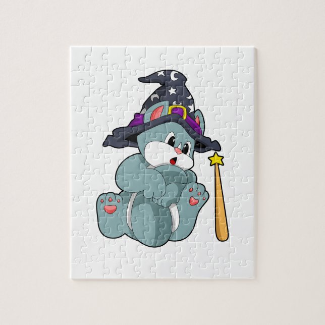 Puzzle Cat en Assistant avec baguette magique et Casquett (Vertical)