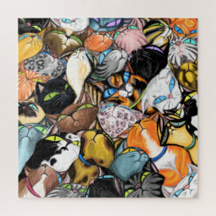 Puzzle Cat House - Colorful Cuddling Cats Hugs - Painting