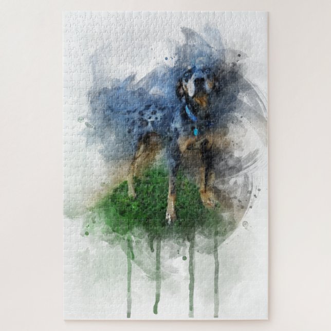Puzzle Catahoula léopard bleu en aquarelle (Vertical)