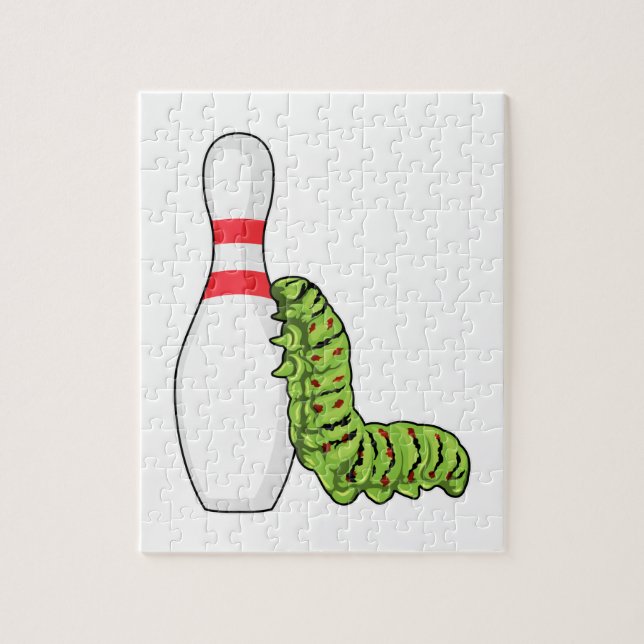 Puzzle caterpillar at bowling with bowling pin (Vertical)
