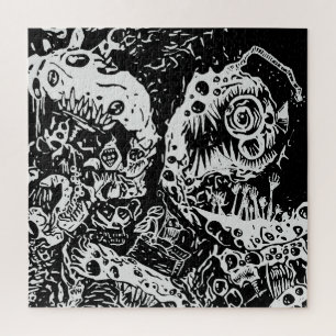 Puzzle Cauchemar aux dents pointues, noir et blanc