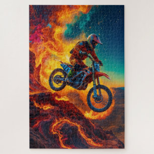 Puzzle Cavalier de motocross échappant aux flammes
