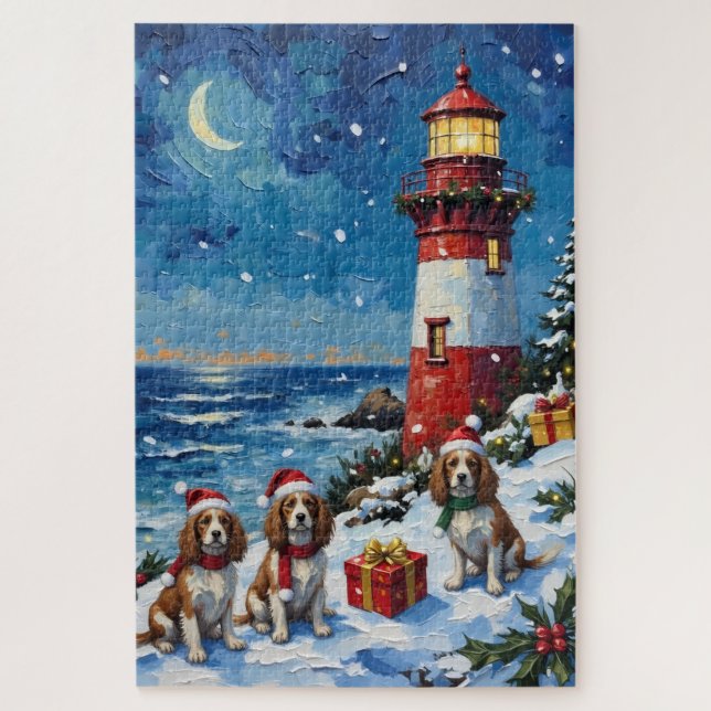 Puzzle Cavalier King Charles Spaniel Christmas Lighthouse (Vertical)