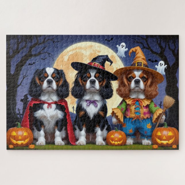 Puzzle Cavalier King Charles Spaniel Citrouille Halloween (Horizontal)