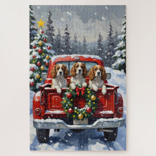 Puzzle Cavalier King Charles Spaniel Noël Camion Rouge