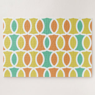 Puzzle Cercles ovales rétro des années 60 orange sarcelle