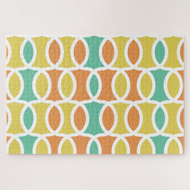 Puzzle Cercles ovales rétro des années 60 orange sarcelle (Horizontal)