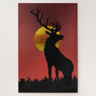 Puzzle Cerf à cornes majestueux au soleil doré