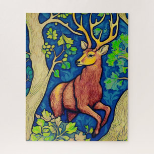 Puzzle Cerf Art Nouveau dans une forêt de fantaisie