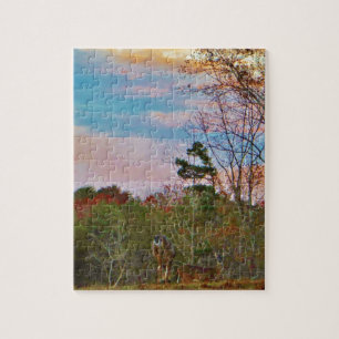 Puzzle Cerf avec ciel bleu rose