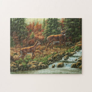 Puzzle Cerf blanc et cascade