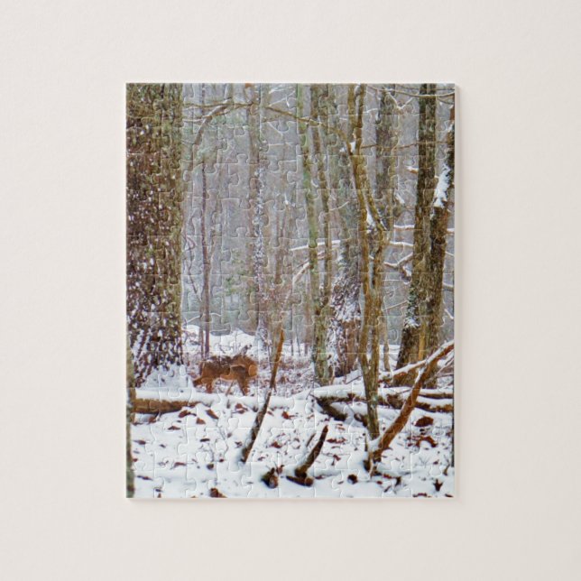 Puzzle Cerf dans la neige, lécher la jambe (Vertical)