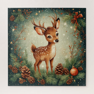 Puzzle Cerf de dessin animé mignon dans une couronne fest