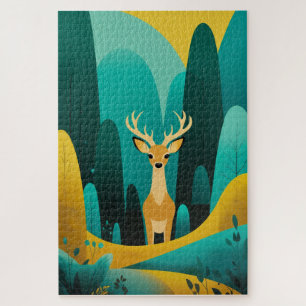 Puzzle Cerf géométrique serène - Oeuvre naturelle moderne