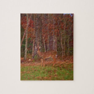 Puzzle Cerf, Grass vert rouge et feuilles d'or