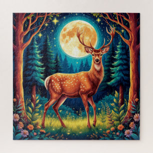 Puzzle Cerf majestueux dans une forêt luxuriante